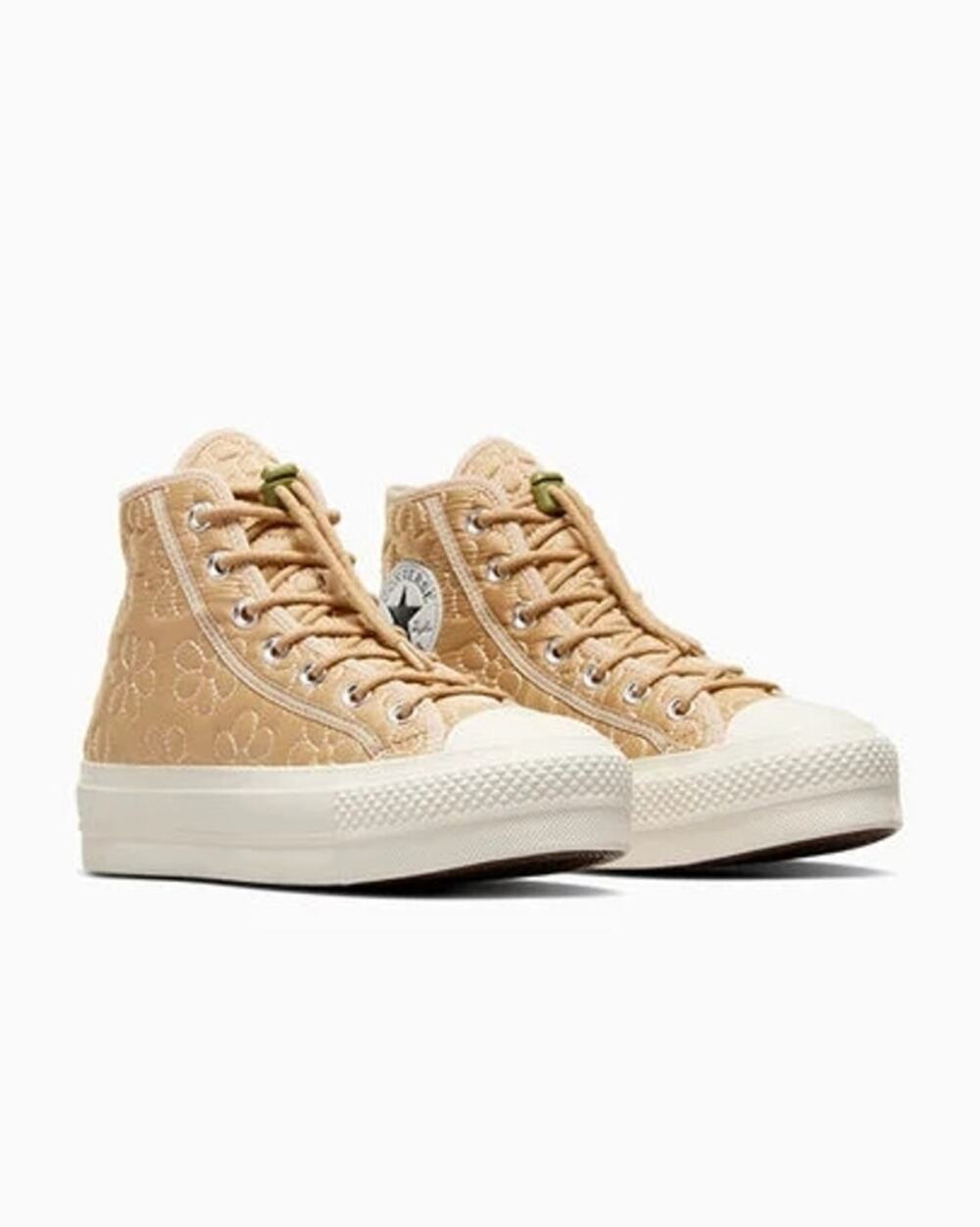 CONVERSE WOMEN'S 9 CTAS A08721C LIFT HI PLATFORM QUILTED KHAKI FLORAL